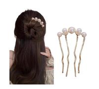Cmis Kbei 2pcs Korean U Shaped Pearl Hairpins Hair Clips For Women Elegant Metal Forks Vintage Pearl Hairpins Hair Styling Tools Gifts(B-golden)