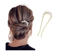 Cmis Kbei 2pcs Korean U Shaped Pearl Hairpins Hair Clips For Women Elegant Metal Forks Vintage Pearl Hairpins Hair Styling Tools Gifts(A-golden)