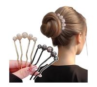 Cmis Kbei 2pcs Korean U Shaped Pearl Hairpins Hair Clips For Women Elegant Metal Forks Vintage Pearl Hairpins Hair Styling Tools Gifts(B-black golden)