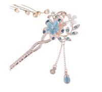 Cmis Kbei 2PCS Metal Chinese Style Hair Stick Flower Rhinestone Hair Chopsticks Hairpin Tassel Pearl Hair Clip Hair Accessories Headdress(C)