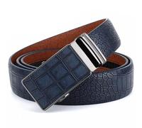 Cmis Kbei Men's Leather Cover Automatic Buckle Metal Belts Quality Crocodile Stripes Blue Cow Skin Accessories Belt for Men(115cm,Model 2 Blue)