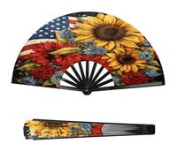 Cmizedevise 4th of July Florals Folding Fan, Independence Day American Flag | Handheld Fan, Portable Fabric Hand Fan, with Sturdy Frame, for Outdoor Wedding Concert Summer Party, Rave Essentials, Deco