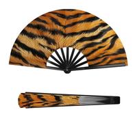 Cmizedevise Animal Tiger Print Large Folding Hand Fan, Wildlife Safari Skin | Handheld Fan, Portable Fabric Fan, with Sturdy Frame, for Outdoor Wedding Concert Summer Party, Rave Essentials, Decorations