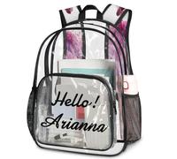 Cmizedevise Ballerina Personalized Small Clear Backpack Heavy Duty for Stadium Approved Custom Ballet Dancer PVC Transparent Backpack with Name See Through Bag for Concerts