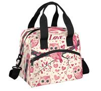 Cmizedevise Cute Owl Lunch Bag for Women & Men Adult Pink Owl Reusable Insulated Lunch Box Leakproof Cooler Tote Bag for Work Travel Picnic