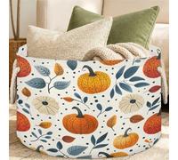 Cmizedevise Fall Pumpkin Collapsible Round Storage Basket 65L | Storage Bin, Laundry Basket, Waterproof, with Handles, for Blankets Clothing, 19.4" x 13.3" Thanksgiving Rustic Autumn Floral