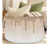 Cmizedevise Gold Glitter Large Round Collapsible Storage Basket | 65L Fabric Storage Bin, Decorative Laundry Hamper, with Handles, for Living Room, Bedroom, 19.4" x 13.3" No Glitter No Sequin