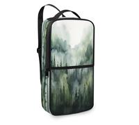 Cmizedevise Green Misty Forest Pickleball Paddle Bag, Nature Tree Mountain Woodland Pickleball Equipment Storage Case with Storage Pocket, Portable Sling Carry Bag for Sports Tournament
