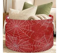 Cmizedevise Halloween Animal Web Large Round Collapsible Storage Basket | 65L Fabric Storage Bin, Decorative Laundry Hamper, with Handles, for Living Room, Bedroom, 19.4" x 13.3" Red and White