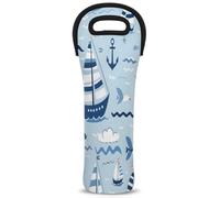 Cmizedevise Nautical Sailing Wine Carrier Tote Bag Neoprene Bottles Protector Bags for Drinks/Water/Beer Bottles Reusable Wine Bag for Travel Picnic Party Restaurant