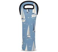 Cmizedevise Nautical Sailing Wine Carrier Tote Bag Neoprene Bottles Protector Bags for Drinks/Water/Beer Bottles Reusable Wine Bag for Travel Picnic Party Restaurant