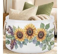 Cmizedevise Rustic Sunflower Blankets Storage Basket with Handle | Fabric Clothes Storage Bin, Laundry Hamper, Organizer Box, Foldable, Waterproof, Bedroom, Yellow Flower Summer