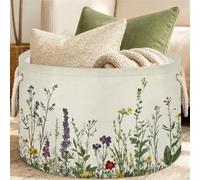 Cmizedevise Spring Retro Blankets Storage Basket with Handle | Fabric Clothes Storage Bin, Laundry Hamper, Organizer Box, Foldable, Waterproof, Bedroom, Watercolor Wild Flowers