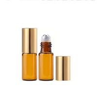 CMJ™ 2 x 3ml Amber Brown Metal Roller Ball Glass Bottles with GOLD Lid Roll On Essential Oils UK Seller