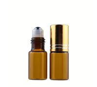 CMJ™ 2 x 3ml Amber Brown Metal Roller Ball Glass Bottles with GOLD SILVER Lid Roll On Essential Oils UK Seller