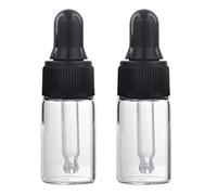 CMJ 2 x 3ml CLEAR Glass Bottles Ear Eye Drops Pipette Dropper BLACK Lid Aromatherapy Empty