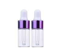 CMJ™ 2 x 3ml CLEAR Glass Bottles Ear Eye Drops Pipette Dropper PURPLE WHITE Lid Aromatherapy Empty (Two Bottles)