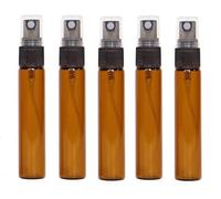 CMJ™ 5 x 10ml AMBER Glass Spray Bottles Atomiser Travel Perfume Liquid Sample Atomizer Black Lid UK SELLER (5 Bottles)
