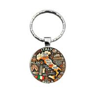 CMJ™ Italy Keyring Glass Dome Keychain Travel Souvenir Naples Venice Milan