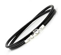 CMJ London 3mm Leather Bracelet with Sterling Silver Clasp, Double Wrapped Black Greek Leather - M 8 Inches