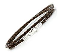 CMJ London Braided Leather Bracelet with Sterling Silver Clasp-Double Wrapped 3mm Antique Brown Leather Cord-Men's or Ladies-S-7.5"