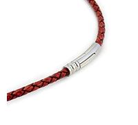 CMJ London Mens 4mm Braided Leather Neckalce with Stainless Steel Trigger Clasp-Genuine Antique Red Leather-High Grade Steel Man Necklace