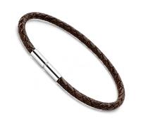 CMJ London Mens/Ladies Braided Leather Bracelet with Sterling Silver Twist Clasp - Genuine 3mm Braided Leather Cord - Unisex Bracelet - Choice of 8 Colours & 4 Sizes (Dark Brown, L - 8.5"/21.5cm)