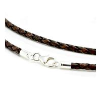 CMJ London Men's/Ladies Braided Leather Necklace with Sterling Silver Carabiner Clasp - Genuine 3mm Braided Leather Cord - Handmade in the UK - Choice of 8 Colours