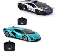 CMJ RC CARS Twin Pack: Officially Licensed Lamborghini Sian + Lambo Police RC Car Set - Perfect for Racing Fans