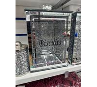 CMK Silver Crushed Diamond Biscuit Canister Jar Tin Kitchen Storage Silver Trimmings Crystal Filled Square