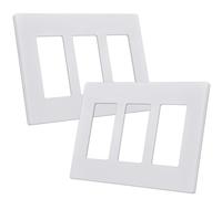 CML 3-Gang Screwless Decorator Wall Plate, Light Switch Covers, Outlet Receptacle Cover, Hidden Screw Smooth Face, Impact Resistant, Standard Size 4.68”X 6.54”, 2 Pack, White