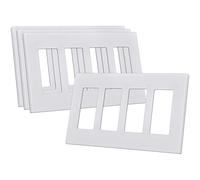 CML 4-Gang Screwless Decorator Wall Plate, White Outlet Covers, 4 Pack Hidden Wall Safe Switch Plate, Standard Size 4.68”X 8.34”, Impact Resistant