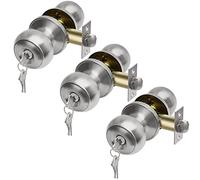 (3 Pack) CML Hardware Keyed Alike Entry Door Knob, Exterior Door Lock with Same Keys in Solid Stainless Steel for Entrance and Front Door, Round Ball Handle