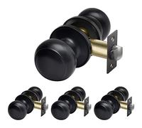 CML Hardware (4 Pack) Passage Door Knob, Matte Black Interior Door Lock Set for Hallway or Closet, No Locking, Round Ball Handle