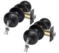 CML Hardware Entry Door Knob with Lock and Key, Keyed Different, Exterior Door Lock Sets for Front/Back Door, Round Ball Handle, Matte Black, 2 Pack