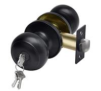 CML Hardware Matte Black Keyed Entry Door Knob for Entrance, Exterior and Interior Use, Round Ball Handle, Stainless Steel