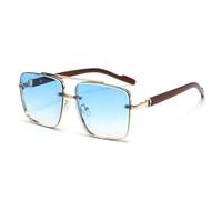 CMLDJBD Sunglasses Retro Style Metal Frame Men's Vintage Square Wood Grain Temple Sunglasses-a