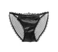 CMLDJBD Underwear Women 3pcks New Women Satin Panties Smooth Silk-like Ladies Flower Underpants Back See Through Mesh Knickers-black-l-3pc