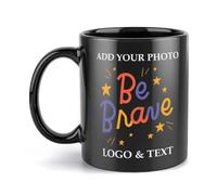 CMLONGQIA Black Custom Mug with Photo Text Logo Personalised Coffee Mug | Microwave Safe Double Side Mug Customized Unisex Present for Christmas Halloween Birthday Anniversary Black