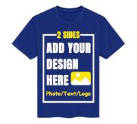 CMLONGQIA Custom Shirts Personalised Unisex Crewneck Tee Shirt Design Your Own Image Text Logo Front and Back Blue S