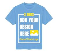 CMLONGQIA Custom Shirts Personalised Unisex Crewneck Tee Shirt Design Your Own Image Text Logo Front and Back Medium Blue S