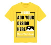 CMLONGQIA Custom Shirts Personalised Unisex Crewneck Tee Shirt Design Your Own Image Text Logo Front and Back Yellow S