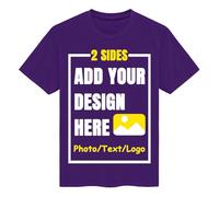CMLONGQIA Custom Shirts Personalised Unisex Crewneck Tee Shirt Design Your Own Image Text Logo Front and Back Purple S