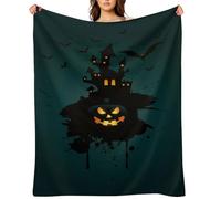 CMLONGQIA Halloween Fleece Throw Custom Name Blanket Blanke Black Cat Bats Decorated Pumpkins Print Soft Warm Flannel for Home Decoration