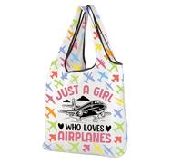 CMNIM Aviation Pilot Gift Just a Girl Who Loves Airplanes Tote Bag Airplane Lover Gifts for Girls Plane Print Foldable Tote Bag (25913 Airplane F)
