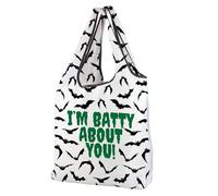 CMNIM Bat Gothic Foldable Reusable Shopping Bag Bat Lover Gift I’M Batty About You Funny Halloween Party Gift Spooky Bat Gifts (2595 Bat F)