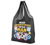 CMNIM Bingo Reusable Grocery Bags with Pocket for Bingo Players Never Underestimate an Old Man at Bingo Foldable Shopping Bag (2595 Never... Bingo F)