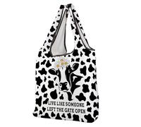 CMNIM Cow Gifts Cows Print Foldable Tote Bag Cows Lover Gift Live Like Someone Left the Gate Open Reusable Grocery Bag, 26018 Cow Print F