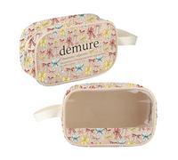 CMNIM Sorority Gift Demure Definition Makeup Bag Paraphernalia Gift for Women Very Demure Mindful Lovely Bow Clear Cosmetic Bag, 2582 Demure Bag