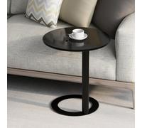 CModern Black Gloss Round Sofa Side Table - Stylish Coffee Table for Small Spaces Bedside or Office Use (48x56cm) - Perfect for Laptops & Decor